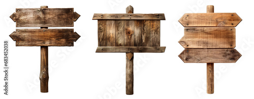 Blank empty wooden rustic signage sign board signpost post wood on transparent background