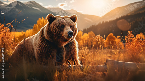 A Photograph capturing the majestic presence of a big bear amidst a vast, untamed landscape