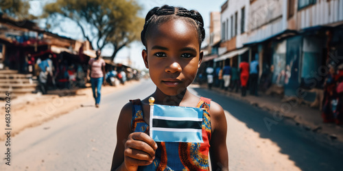 Botswanan little girl holding Botswana flag photo