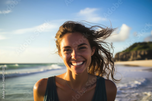 Young smiling woman on the Caribbean coast