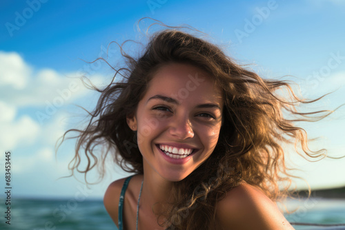 Young smiling woman on the Caribbean coast © Veniamin Kraskov