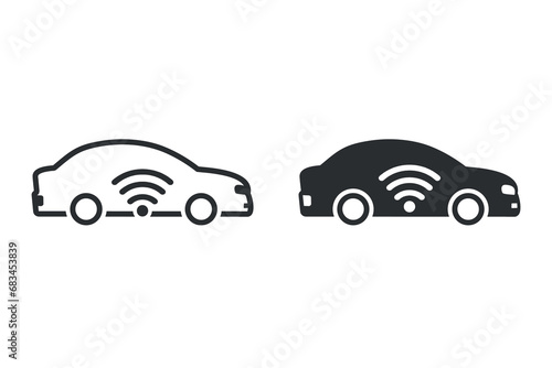 Car with radar signal. Illustration vector