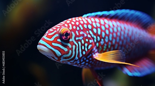 A close-up of a male Fairy Wrasse with its intricate, colorful patterns. photo