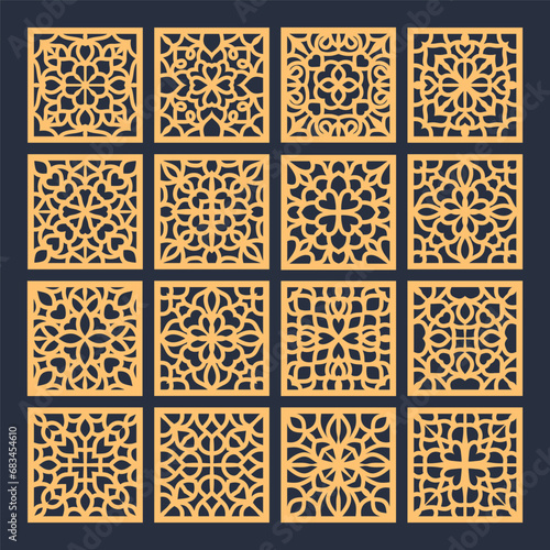 laser cut square coaster vector illustration design bundle,Laser cut wood coasters set. Geometric decorative mandala designs.