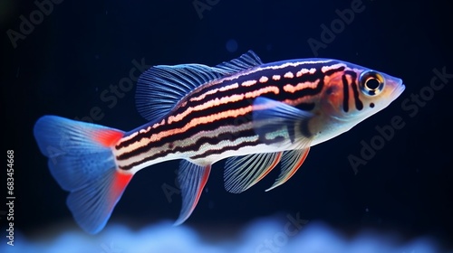 A close-up of a Zebra Danio showing its intricate scale pattern and stunning coloration.