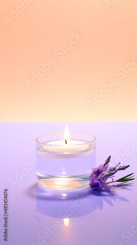 SPA, Zen, white candle in water, lavender gradient effect, transparent, bright colors