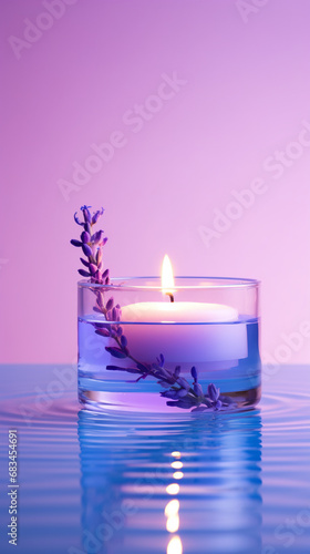 SPA, Zen, white candle in water, lavender gradient effect, transparent, bright colors