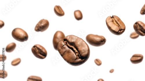 Flying coffee beans in white isolated background