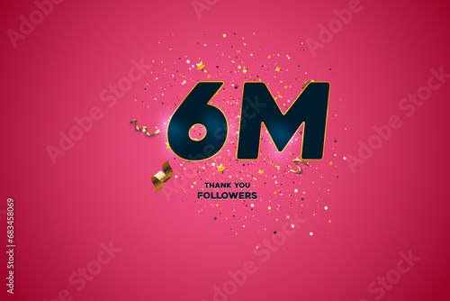 Blue golden 6M isolated on Pink background, Thank you followers peoples, 6k online social group, 7M photo