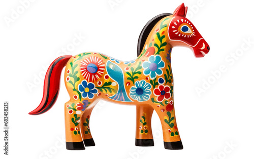 A Swedish Delight Vibrant Dala Horse Isolated on Transparent Background PNG. photo