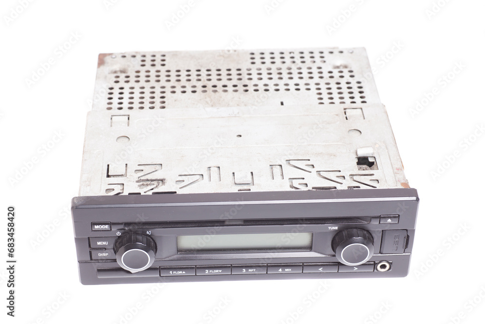 Obraz premium Old car radio isolated on white background.