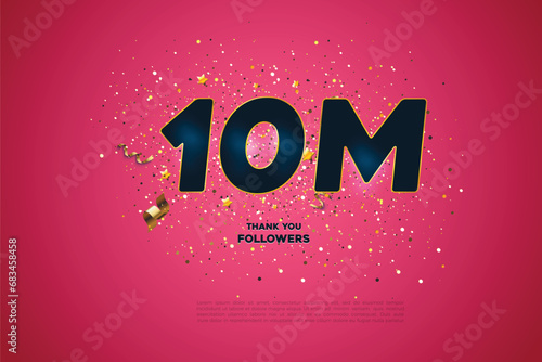 Blue golden 10M isolated on Pink background, Thank you followers peoples, 10k online social group,11M