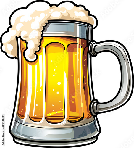 glass mug filled with beer with foam at the top
