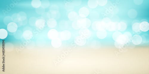 Beautiful horizontal sea background in glowing glare from the sun with a beach and turquoise water. Vector illustration.