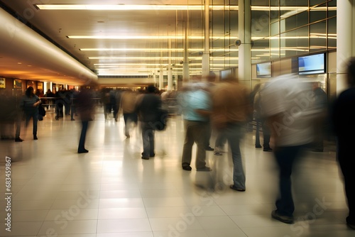 motion blur of busy crowd of rushing people moving and walking in hurry
