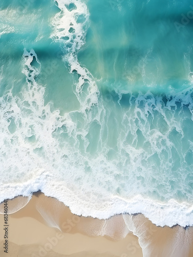 An aerial view of a large body of water with waves.