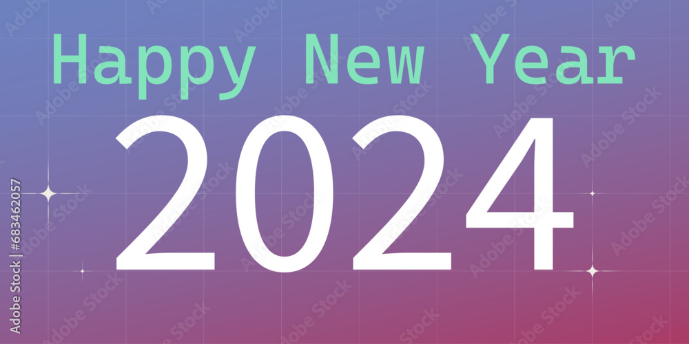 Banner Happy New Year 2024 in retro aesthetics of Y2K. futuristic nostalgia. Vector illustration. Retro style Banner Happy New Year 2024 in retro aesthetics of Y2K. futuristic nostalgia. Vector illustration. Retro style