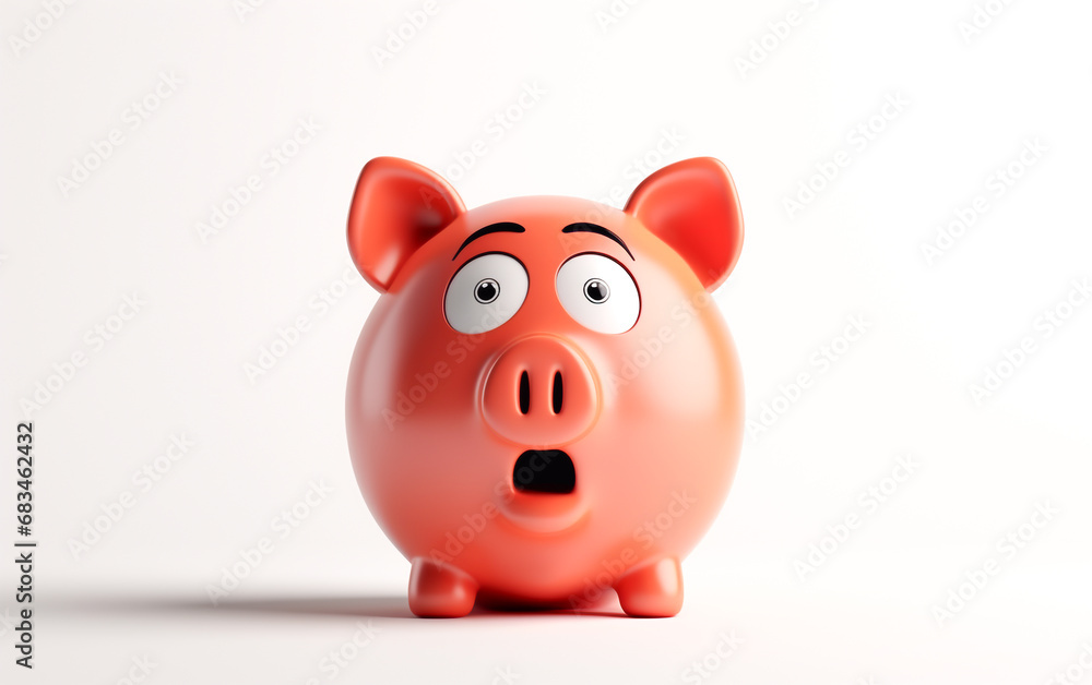 A funny piggy bank shocked - isolated on white background