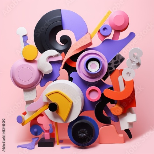 a colorful objects on a pink background