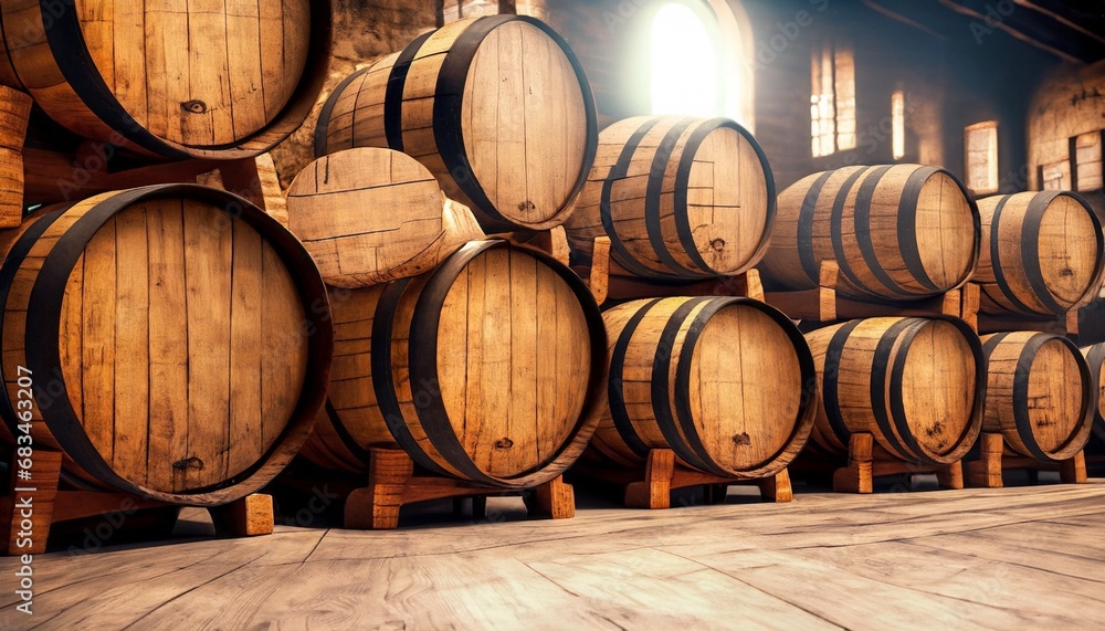 warehouse with wooden whiskey barrels suitable as a background warehouse with wooden whiskey barrels suitable as a background