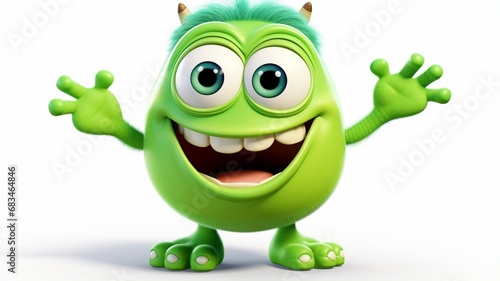 Green monster blue eyes standing front white background picture Ai generated art