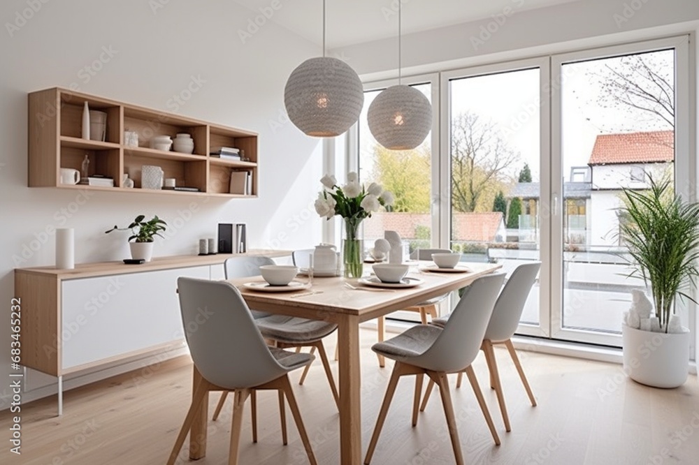 Inviting Scandinavian dining area, blending timeless aesthetics with modern furnishings
