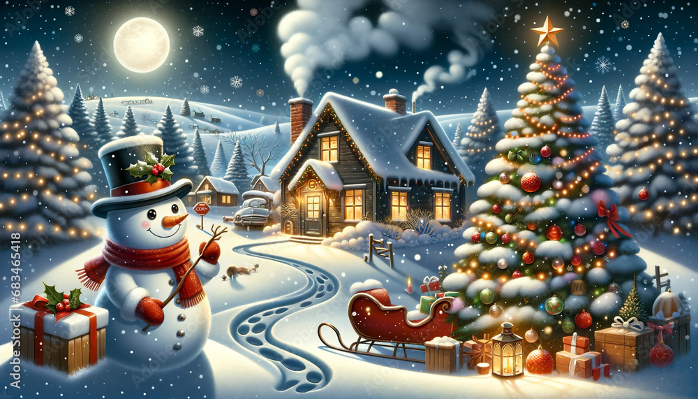 Obraz premium Moonlit Holiday Greetings