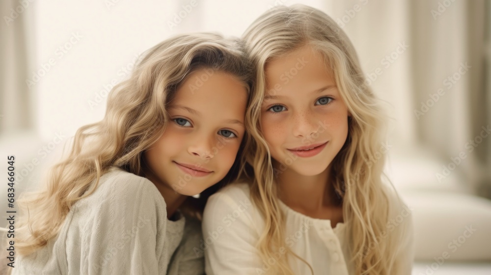 Sisters find solace in each other's arms within a minimalist setting. Sisters find solace in each other's arms within a minimalist setting.