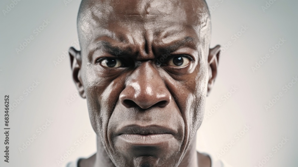 Isolated image of a man with angry eyes against a studio backdrop.