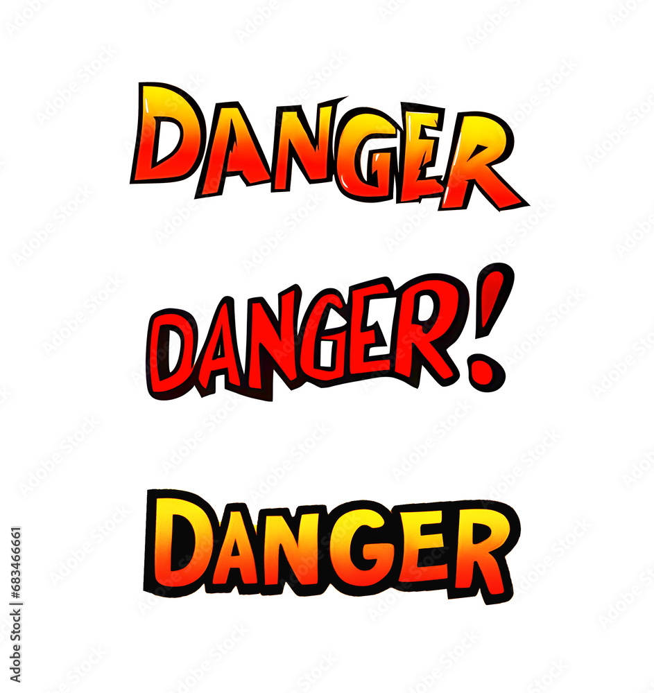 Danger! message set at cartoon style. Ai generated and PS