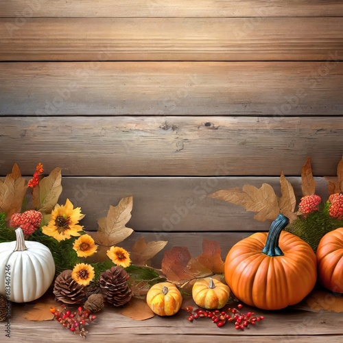 Thanksgiving Wooden Background with Festive Decor