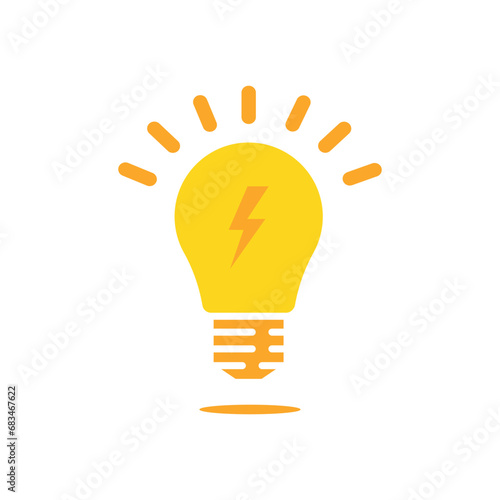 yellow caryellow cartoon light bulb with lightning icon. flat cartoon minimal simple trend lightbulb logotype design web element isolated 