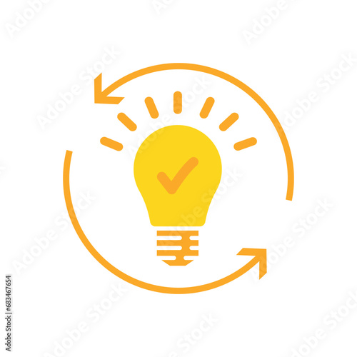 solution or insight icon with yellow lightbulb. concept of aha moment or think outside the box symbol. flat cartoon simple renewable energy or quizz logotype design web element isolated on white