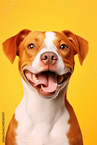 A close-up view of a dog with its mouth open. This image can be used to depict excitement  playfulness  or a moment of anticipation.