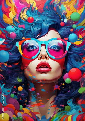 a woman with colorful hair and glasses
