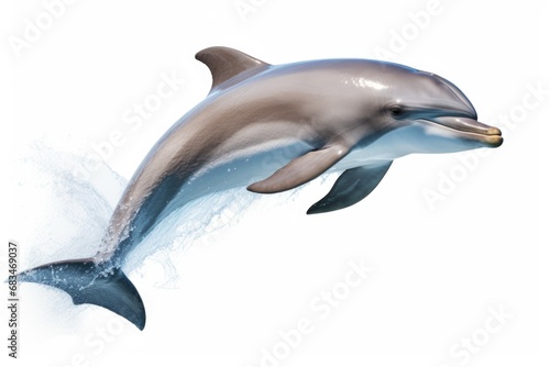 A picture of a dolphin gracefully leaping out of the water. This image can be used to depict the beauty and agility of marine life. Perfect for nature-themed projects.