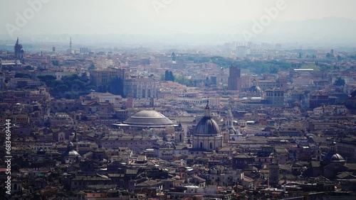 Aerial panoramic shot of Rome city skyline with landmarks, Pantheon, church Sant'Agnese in Agone photo