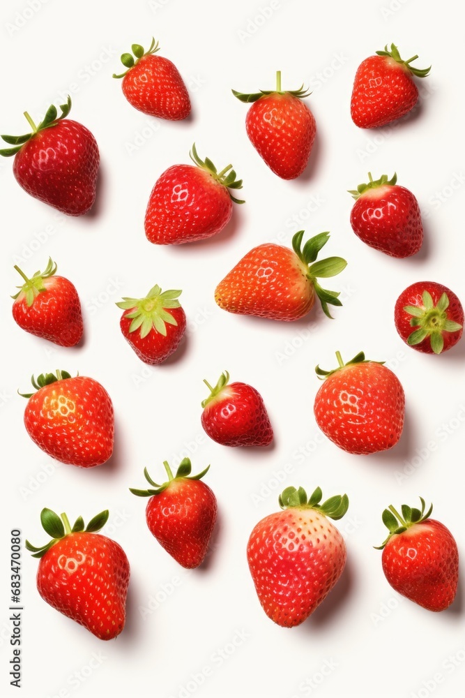 A group of strawberries arranged neatly on a white surface. Perfect for food-themed projects and advertisements A group of strawberries arranged neatly on a white surface. Perfect for food-themed projects and advertisements