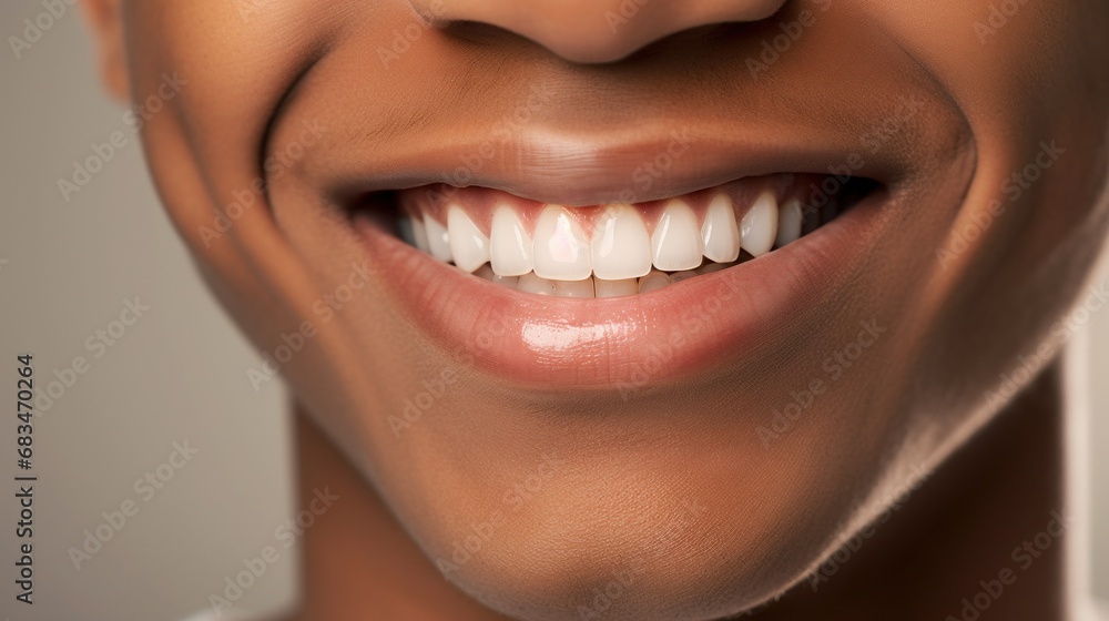 Against a clear beige backdrop, a man smiles brightly, revealing flawless white teeth. Against a clear beige backdrop, a man smiles brightly, revealing flawless white teeth.
