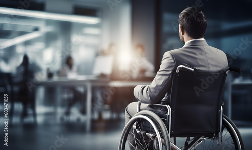 Businessman in Wheelchair Office Building. Promoting Tolerance, Acceptance, and Inclusive Employment