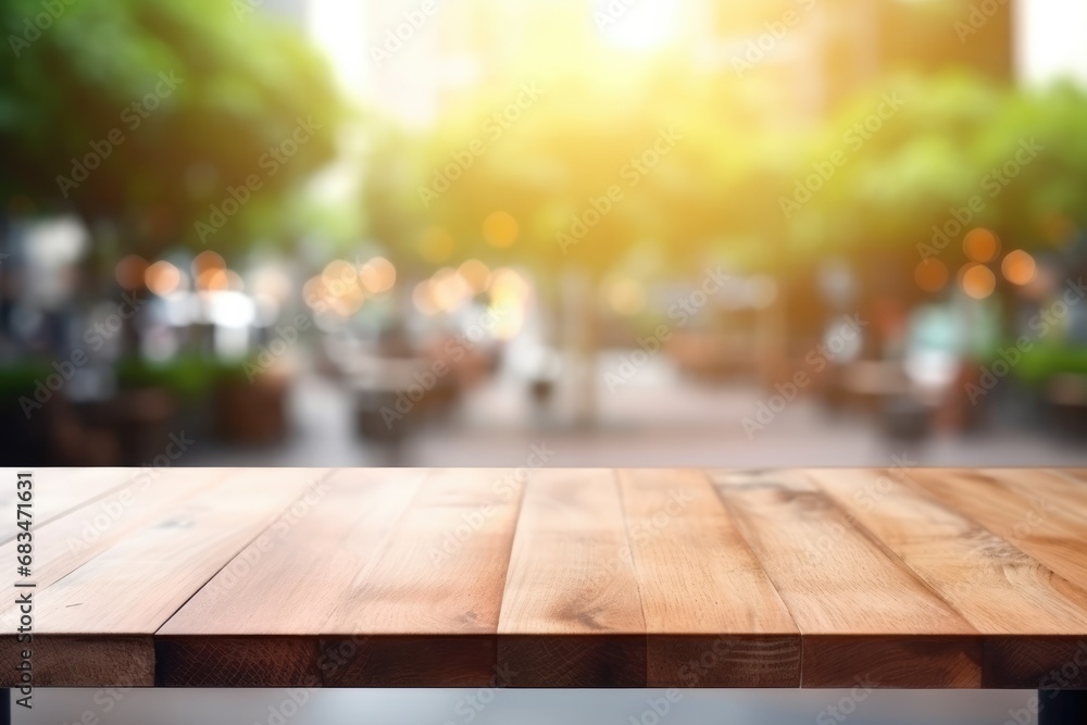 Empty Wooden Table With Bokeh Food Court Background Empty Wooden Table With Bokeh Food Court Background