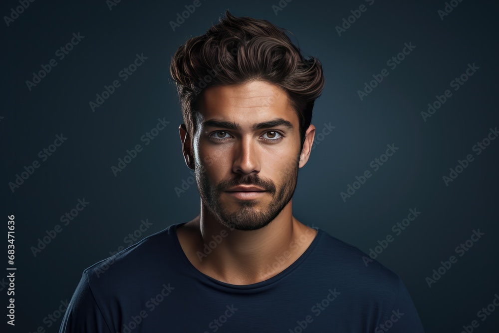 European Man Wearing Navy Tshirt, Showcasing Lifestyle European Man Wearing Navy Tshirt, Showcasing Lifestyle