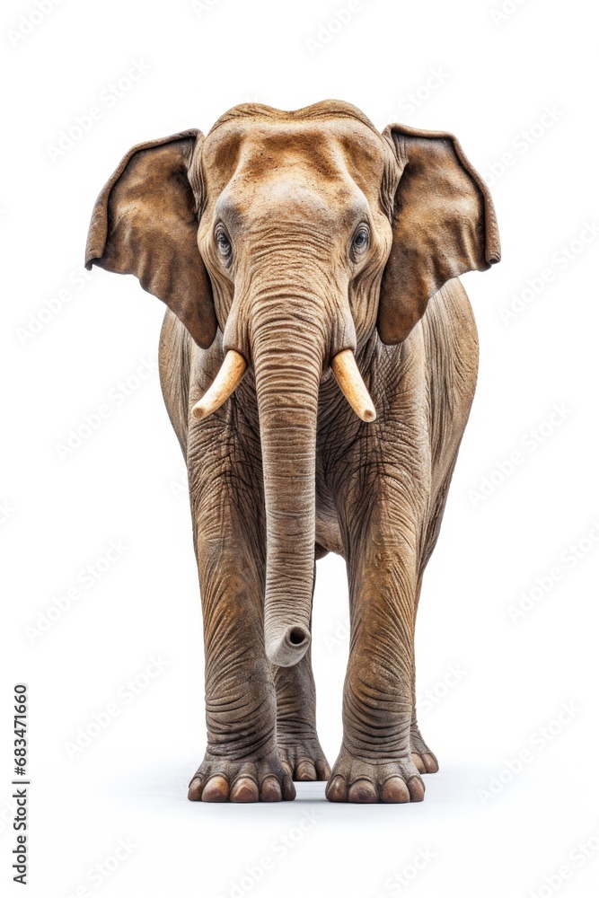 Obraz premium An elephant with tusks standing in front of a white background. Suitable for various applications
