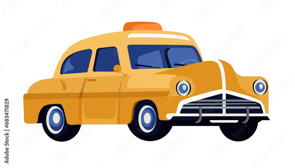 Yellow retro car, taxi, isolated on white background