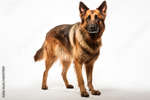 German Shepherd right side view portrait. Adorable canine studio photography.