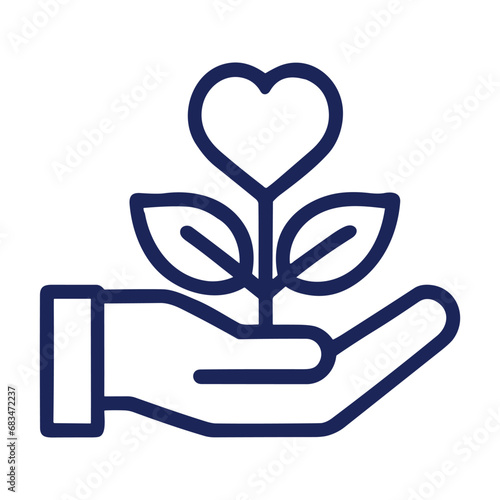 Turbot about nature, symbolic of the image of a hand that protects a tree with heart-shaped leaves