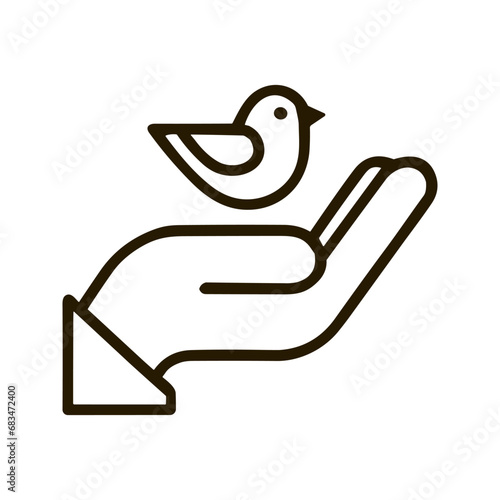 A vector image of a black outline of a bird sitting on the valley, in a minimalist style. The illustration reinforces the themes of kindness and nature