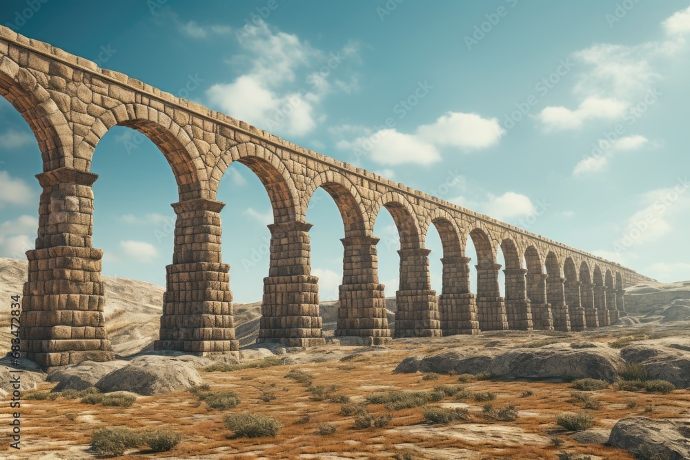 An old stone bridge with a beautiful sky background. Perfect for adding a touch of history and nature to your projects.