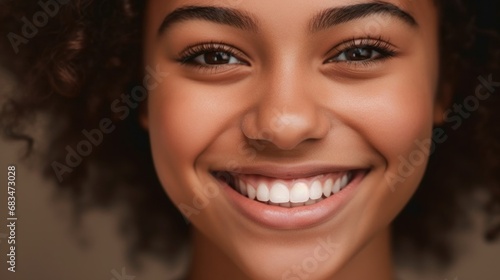 Bright and happy teen displaying flawless teeth in a studio setting.