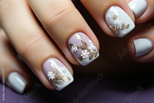 Beautiful well-groomed hands of the bride with modern manicure, nail design for the bride
